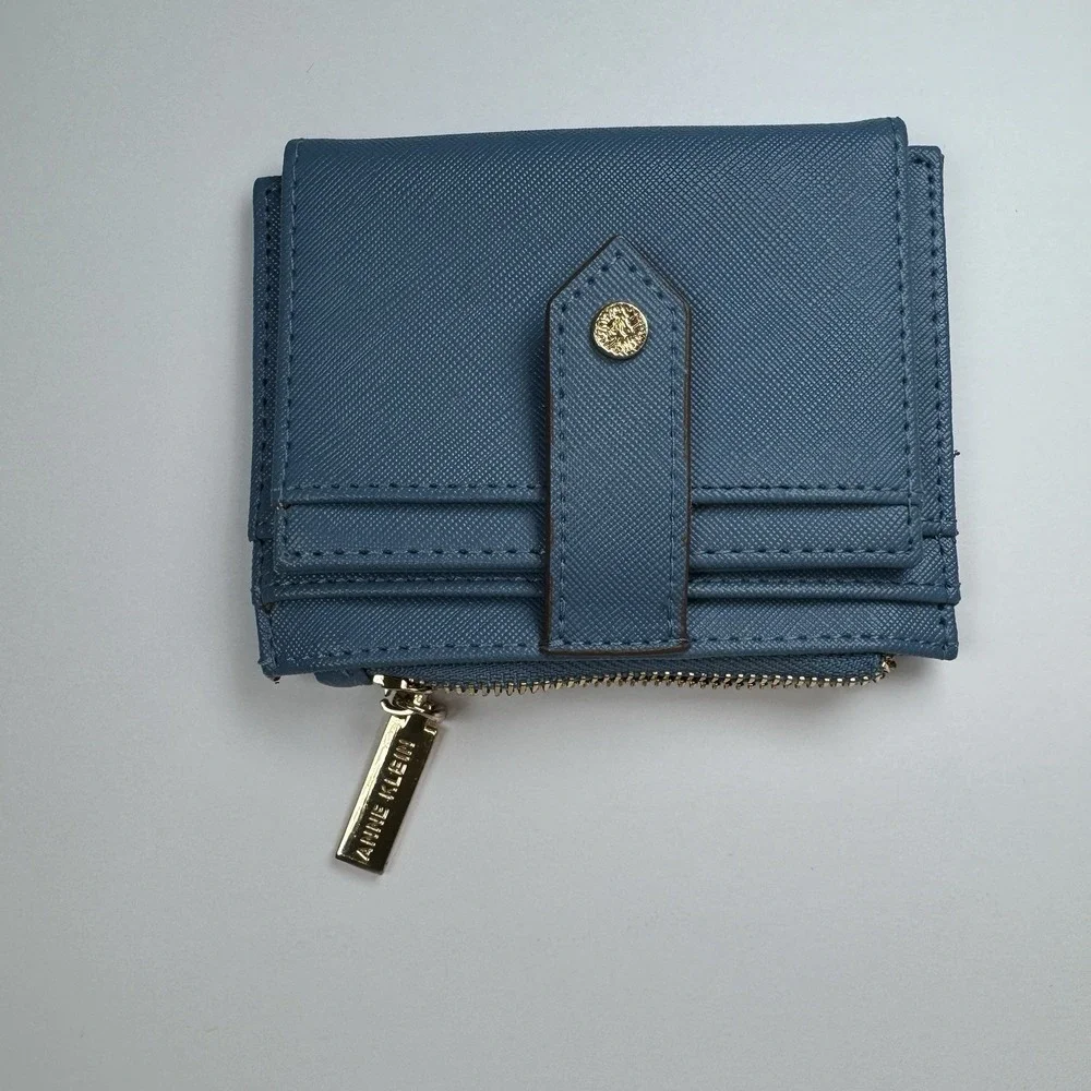 Anne Klein Mini Wallets‎ Lot Of 2 Black & Blue Card Holder Zip Coin Purse Set